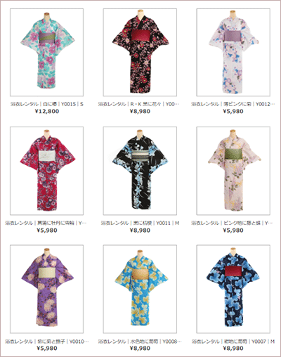 きものレンタリエの浴衣デザイン一覧